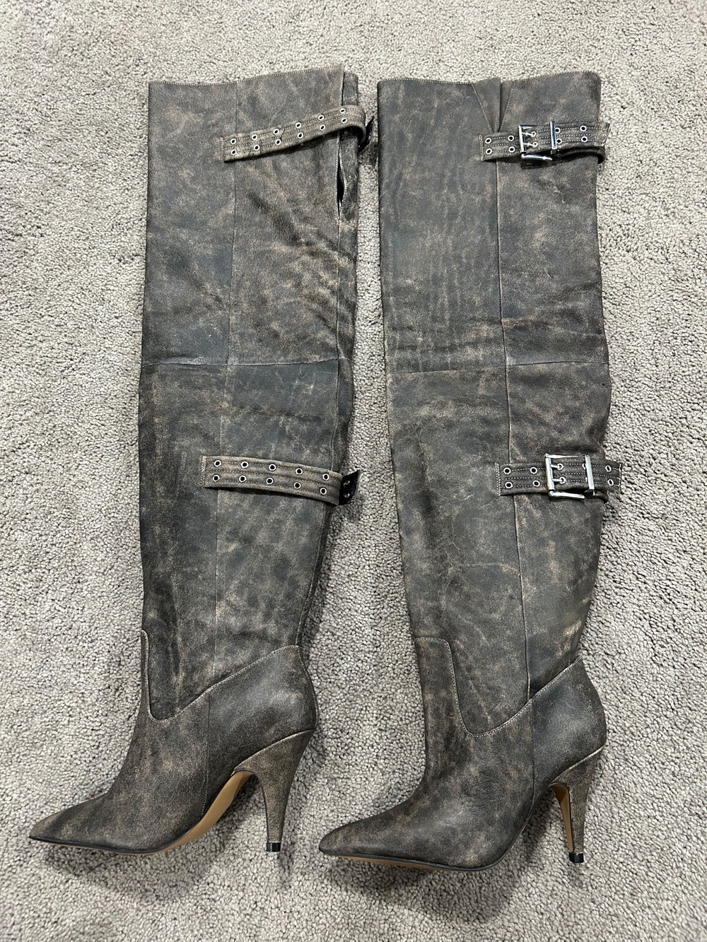 Steve Madden Distressed Charcoal Over-the-Knee Stiletto Boots